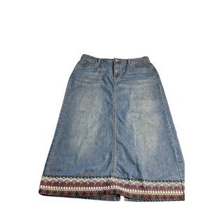 Christopher & Banks Vintage size12 Straight Midi Denim Skirt Embroidered Hem